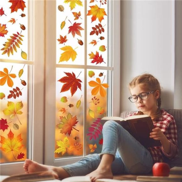 216 Pcs Fall Window Clings Stickers Fall Window Decorations for Fall Autumn - Picture 5 of 8